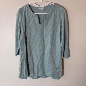 J. Jill Love Linen Tunic Top Sage Green Split Neck 3/4 Sleeve Size Petite Small